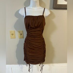 Chic Brown Ruched Mini Dress